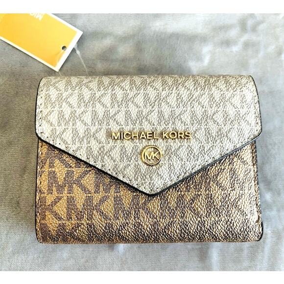 NWT Michael Kors Rhea Medium Metallic Signature Logo Backpack & Trifold Wallet main image 3